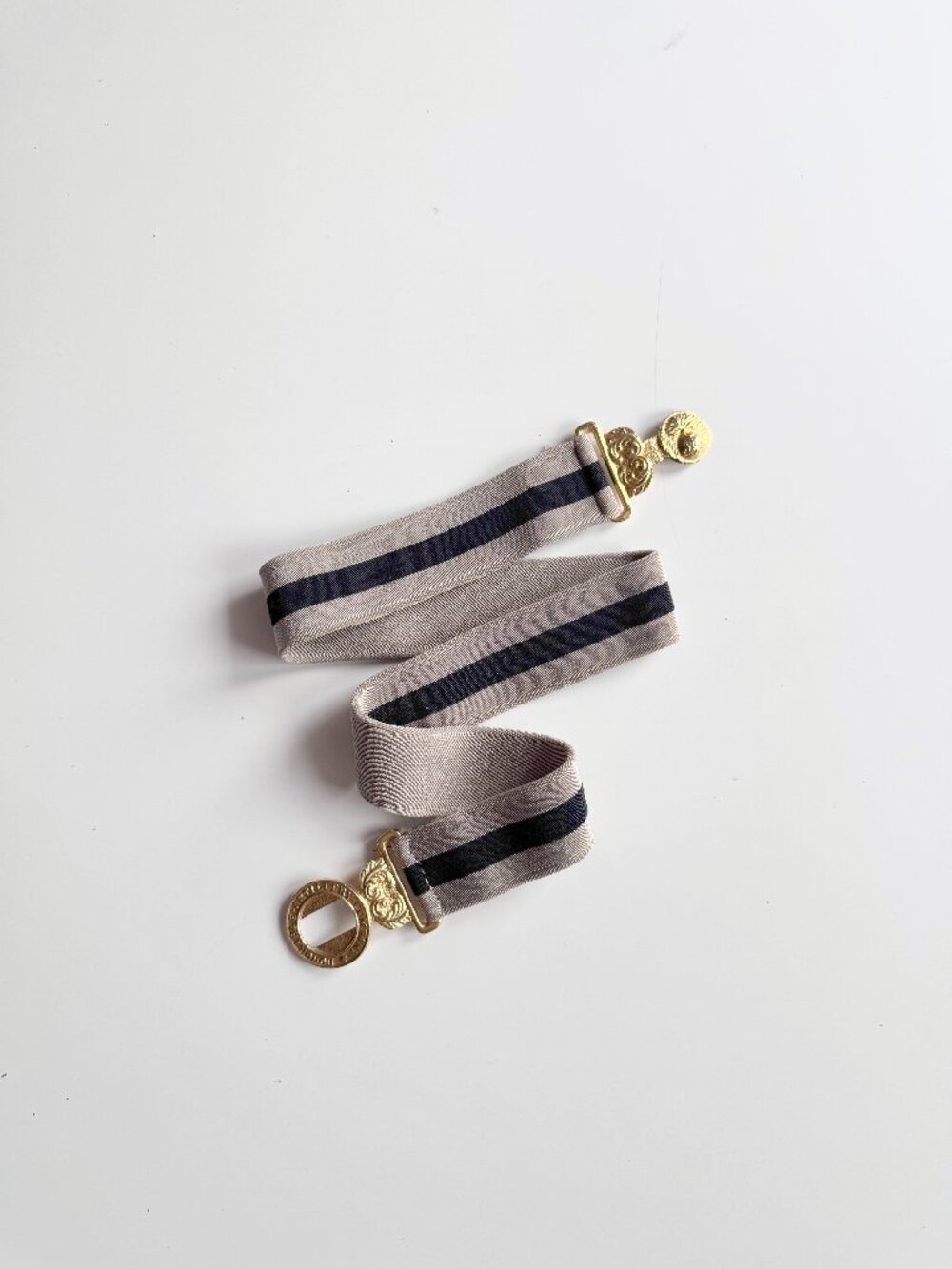 Vintage Unbranded Striped Elastic Stretch Baroque Gold Tone Cinch Belt, One Size